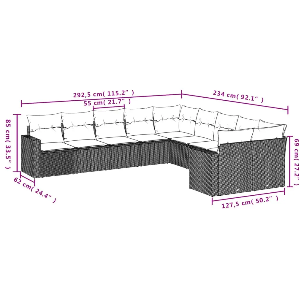 Garden Sofa Set 10 Piece Outdoor Furniture Black Poly Rattan Patio Lounge