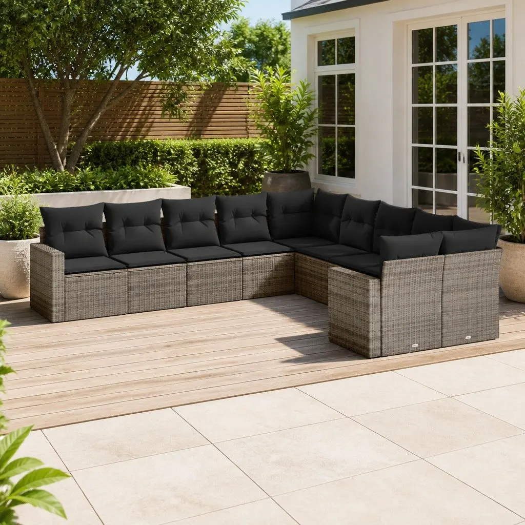 Garden Sofa Set 10 Piece Outdoor Furniture Patio Seating Grey Cushions Modular