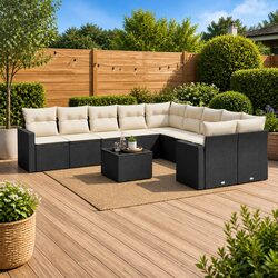 Concise 11-Piece Black Garden Sofa Set with Cushions