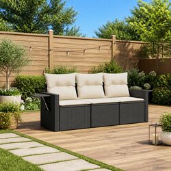 3-Piece Black Rattan Garden Sofa Set