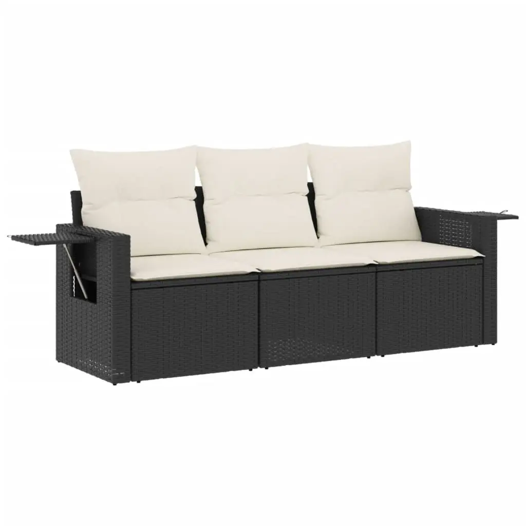 Garden Sofa Set 3 Piece Outdoor Furniture Patio Lounge Black Poly Rattan Modular