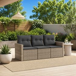 3 Piece Garden Sofa Set Grey Poly Rattan Outdoor Furniture Patio Lounge Cushions