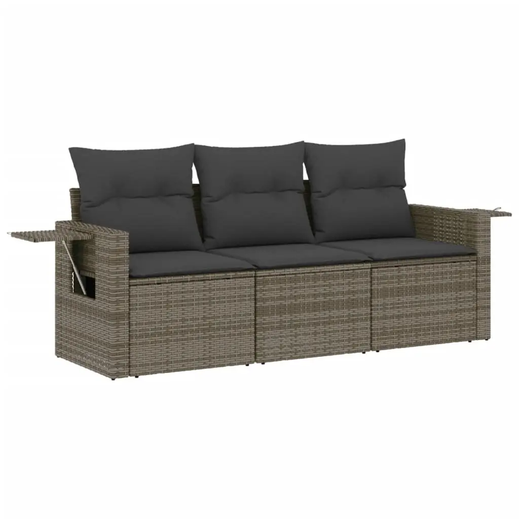Grey Modular Outdoor Sofa Set 3 Piece with Cushions and Foldable Side Tables for Patio and Garden