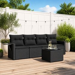 5 Piece Black Garden Sofa Set for Relaxing Outdoors