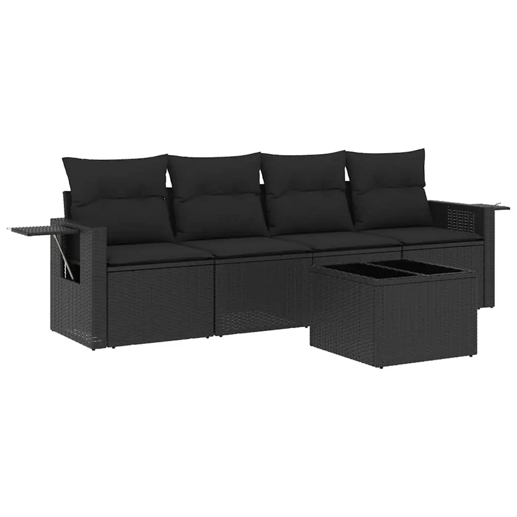 Garden Sofa Set Black 5 Piece Outdoor Patio Furniture Poly Rattan with Cushions