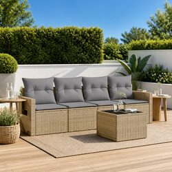Concise 5 Piece Beige Rattan Garden Sofa Set Overview