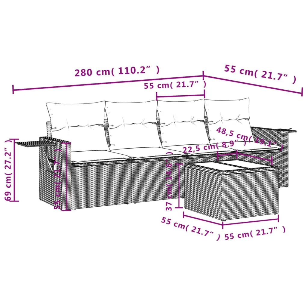 Garden Sofa Set 5 Piece Grey Outdoor Furniture with Cushions Patio Seating