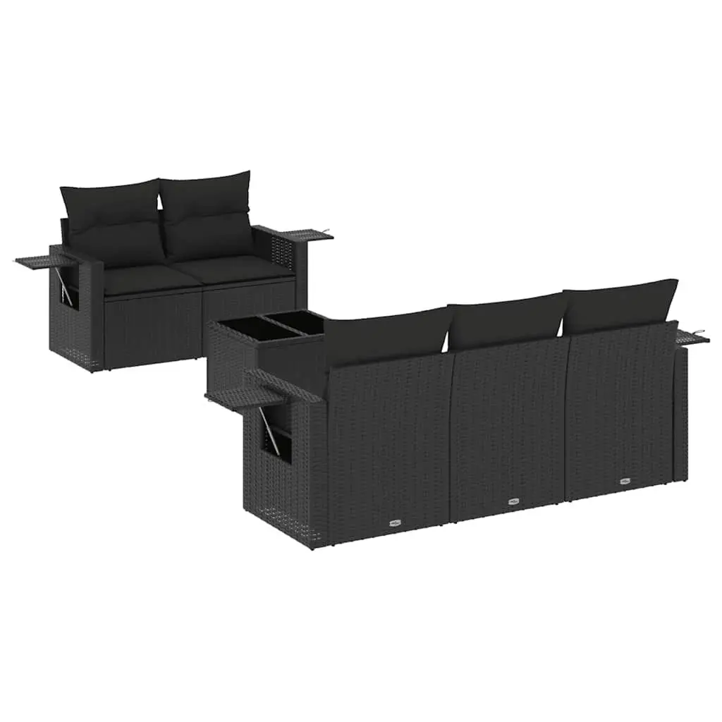 Garden Sofa Set Black 6 Piece Outdoor Furniture Patio Seating with Cushions