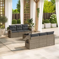7 Piece Garden Sofa Set Outdoor Furniture Patio Lounge Grey Rattan Cushions
