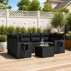 Compact 7-Piece Black Outdoor Sofa Set with Cushions