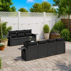 Garden Sofa Set 8 Piece Outdoor Furniture Black Poly Rattan with Cushions Patio