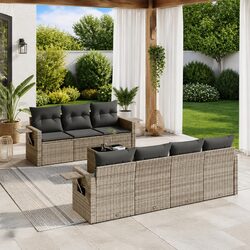 8-Piece Grey Poly Rattan Sofa Set for Outdoors