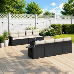 Garden Sofa Set 9 Piece Outdoor Furniture Black Poly Rattan with Cushions Patio
