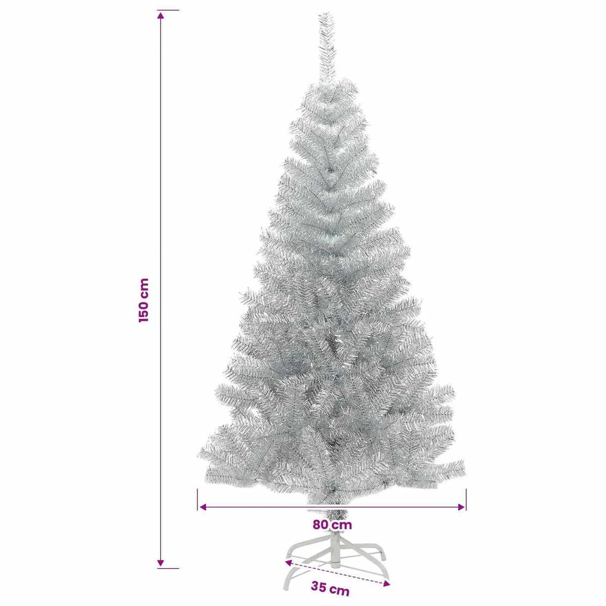 Artificial Christmas Tree Silver 150cm Reusable Indoor Outdoor Holiday Decoration