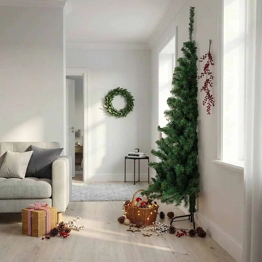 Artificial Half Christmas Tree Wall Mount Green 210cm PVC Holiday Seasonal