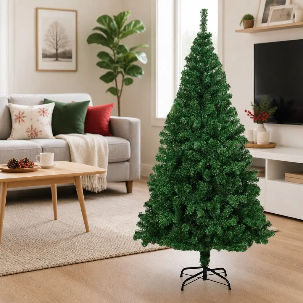 Artificial Christmas Tree Green 210cm Thick Branches Lifelike Holiday Decor