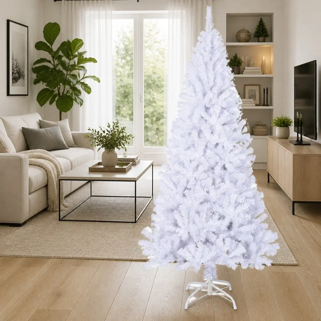 Artificial Christmas Tree White 210cm Thick Branches Adjustable PVC Holiday Decoration