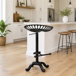 Bar Stool Black Adjustable Height Vintage Retro Design Footrest Counter Chair