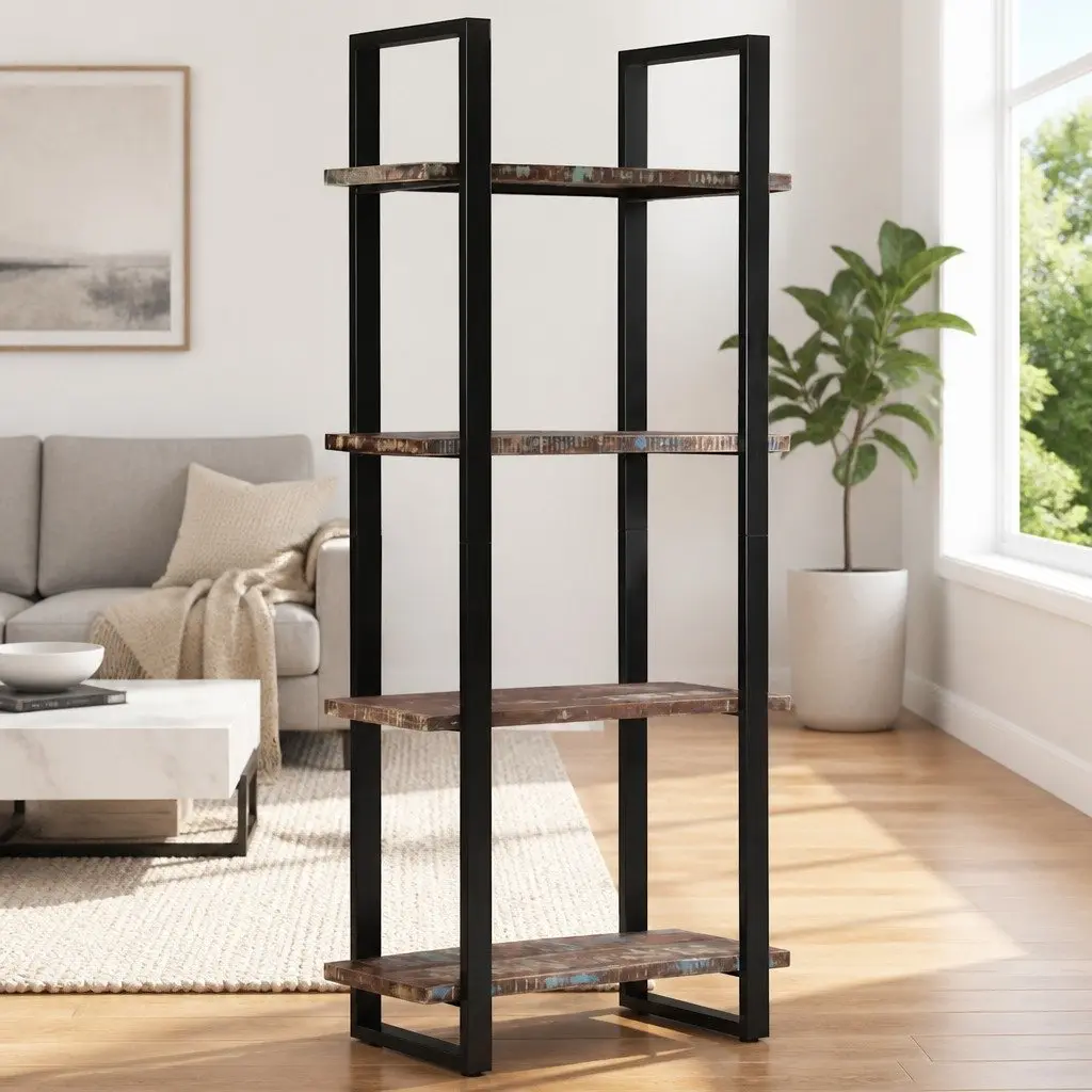 4-Tier Bookcase Multicolour 80x40x180 cm Solid Reclaimed Wood Industrial Shelving Unit