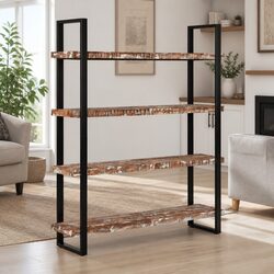 Your 4-Tier Bookcase: Solid Wood & Iron Frame Combo