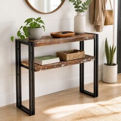 Console Table: Reclaimed Wood, Two Shelves, 90x30x75 cm