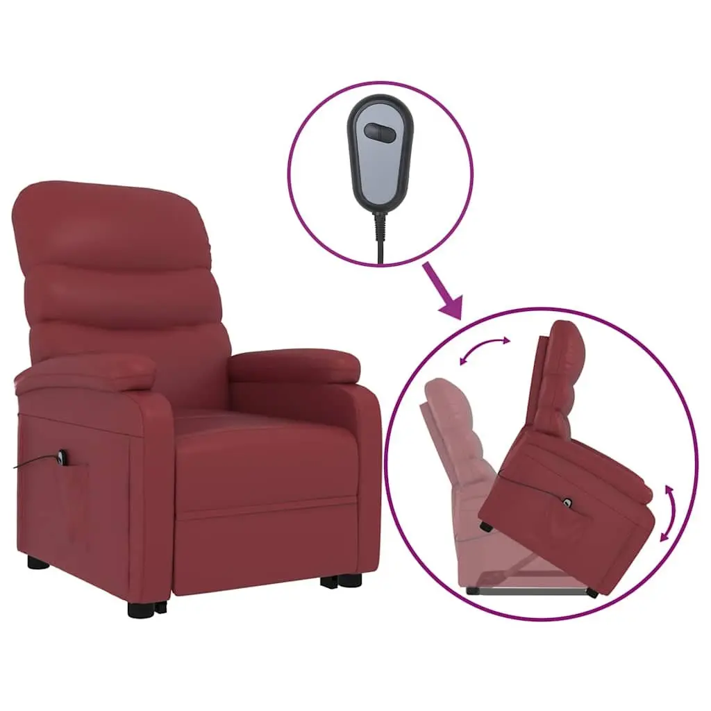 Reclining Armchair Red Faux Leather Electric Lift 3 Positions