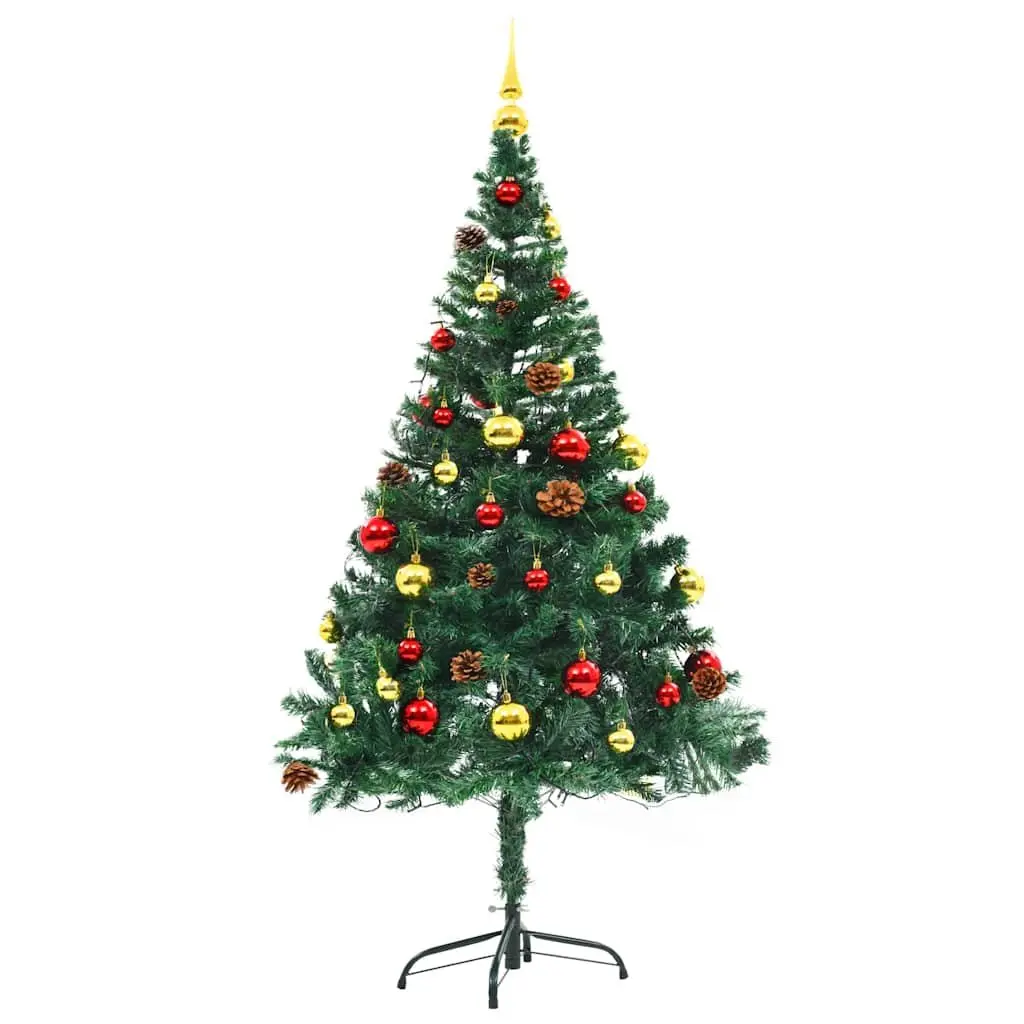 Artificial Christmas Tree Green 150cm Pre-lit with LED Baubles Indoor Outdoor