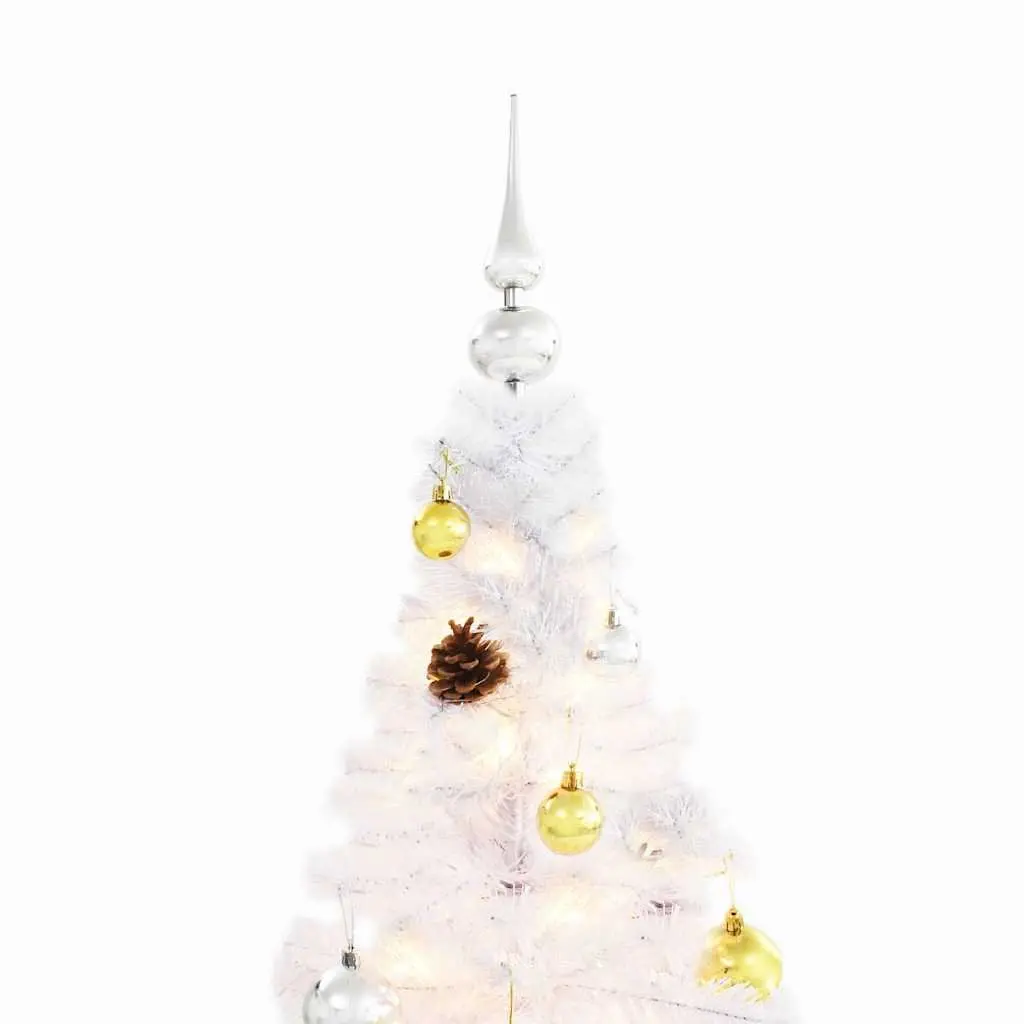 Artificial Christmas Tree White 150cm Pre-lit with LED Lights and Baubles