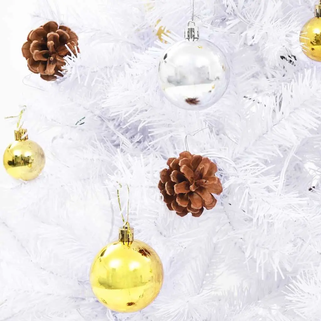 Artificial Christmas Tree White 150cm Pre-lit with LED Lights and Baubles