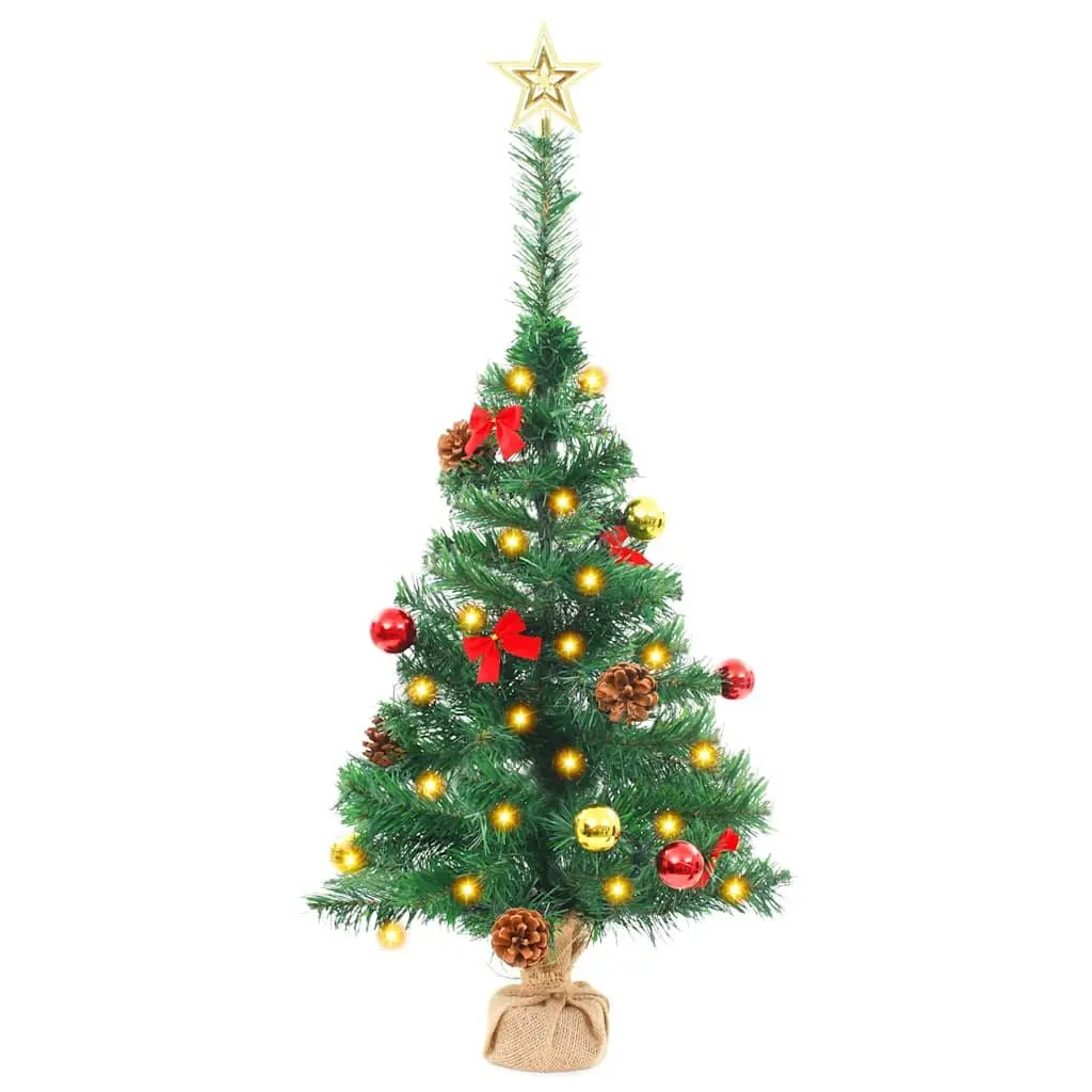 Artificial Christmas Tree Green 64cm Pre-lit with LED Lights and Baubles