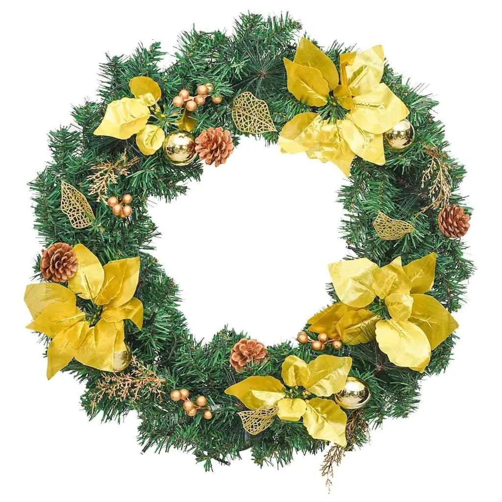 Christmas Wreath Green Gold 60cm LED Lights Decorative Baubles Holiday Door Wall