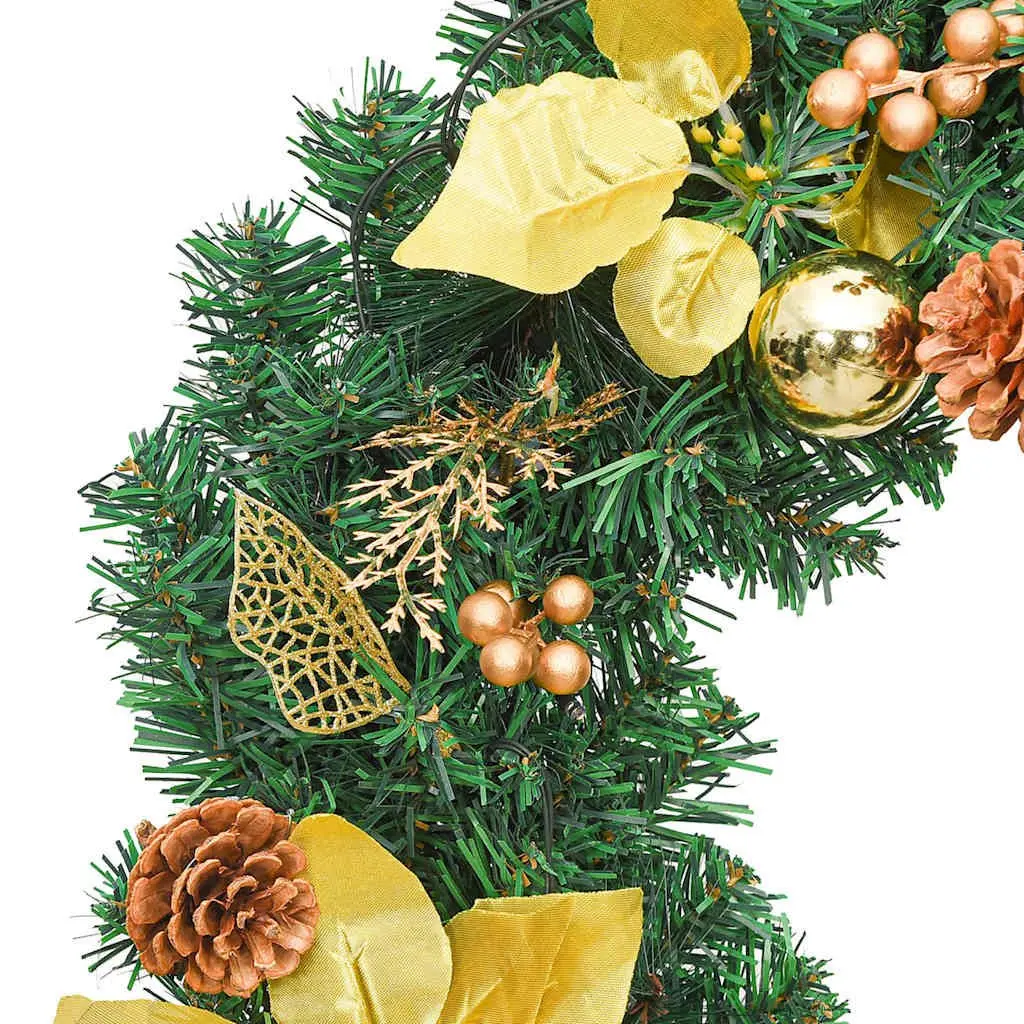 Christmas Wreath Green Gold 60cm LED Lights Decorative Baubles Holiday Door Wall