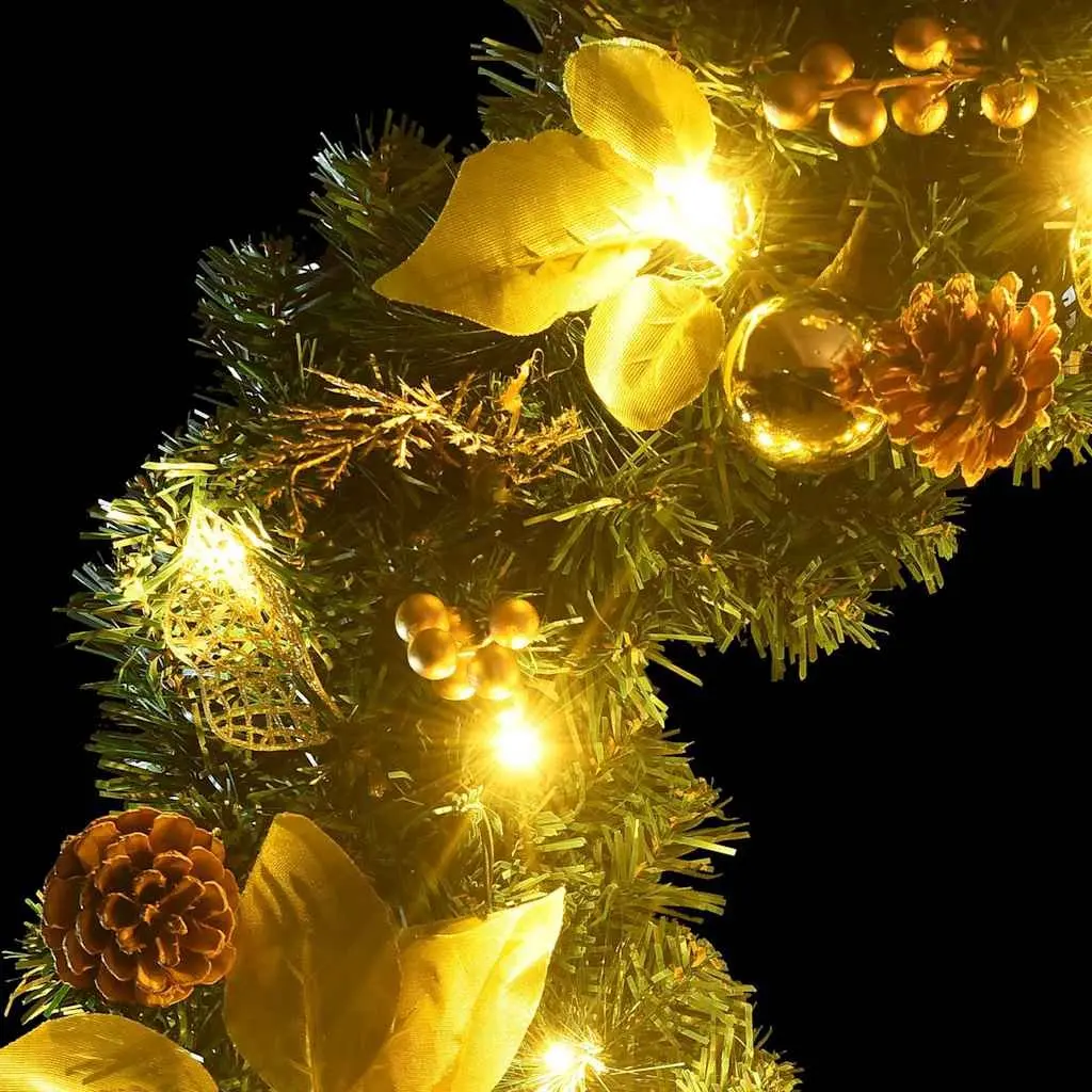 Christmas Wreath Green Gold 60cm LED Lights Decorative Baubles Holiday Door Wall