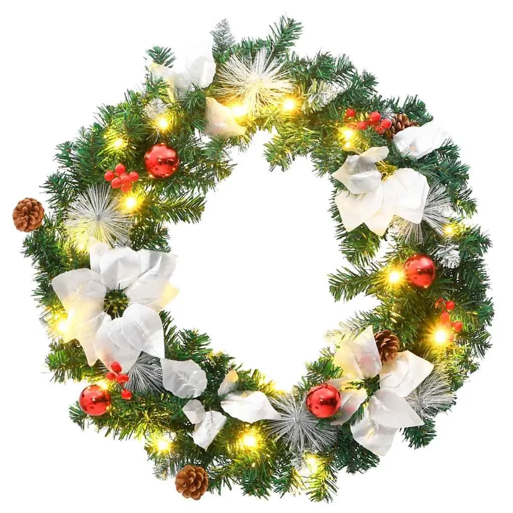 Christmas Wreath Green White 60cm LED Lights Decorative Holiday Festive