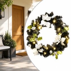 Compact 60cm Christmas Wreath with Baubles & LED Lights