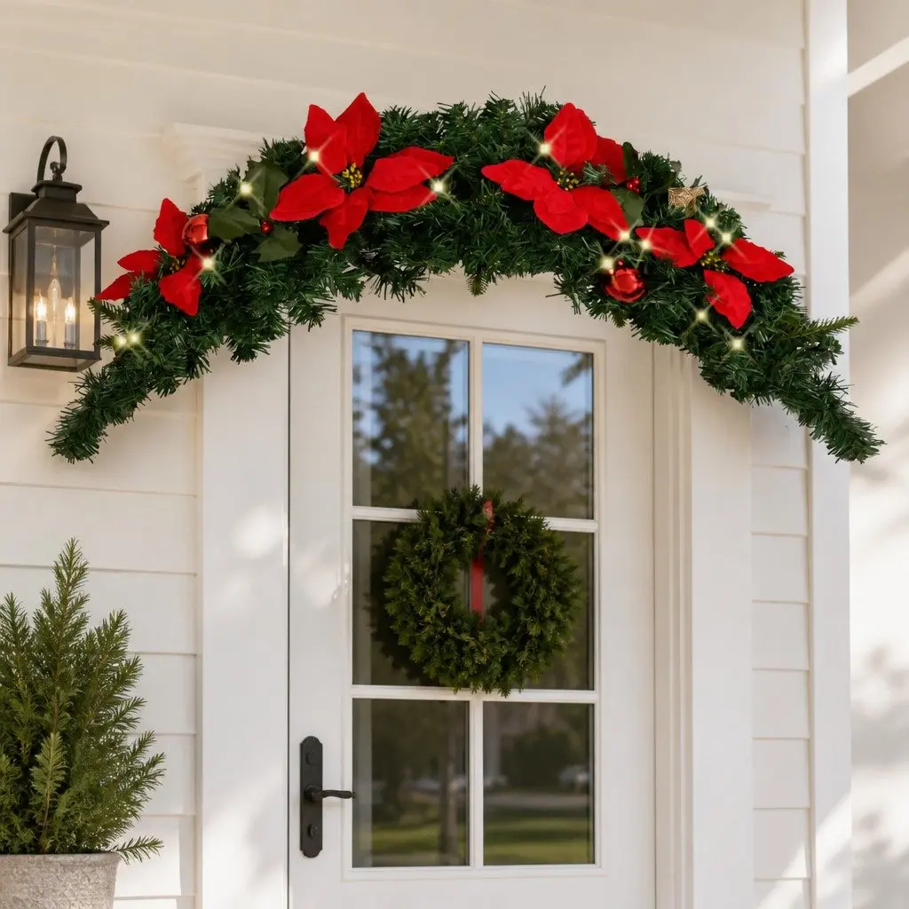 Christmas Arch Green Red 90cm LED Lights Indoor Outdoor Seasonal Decoration