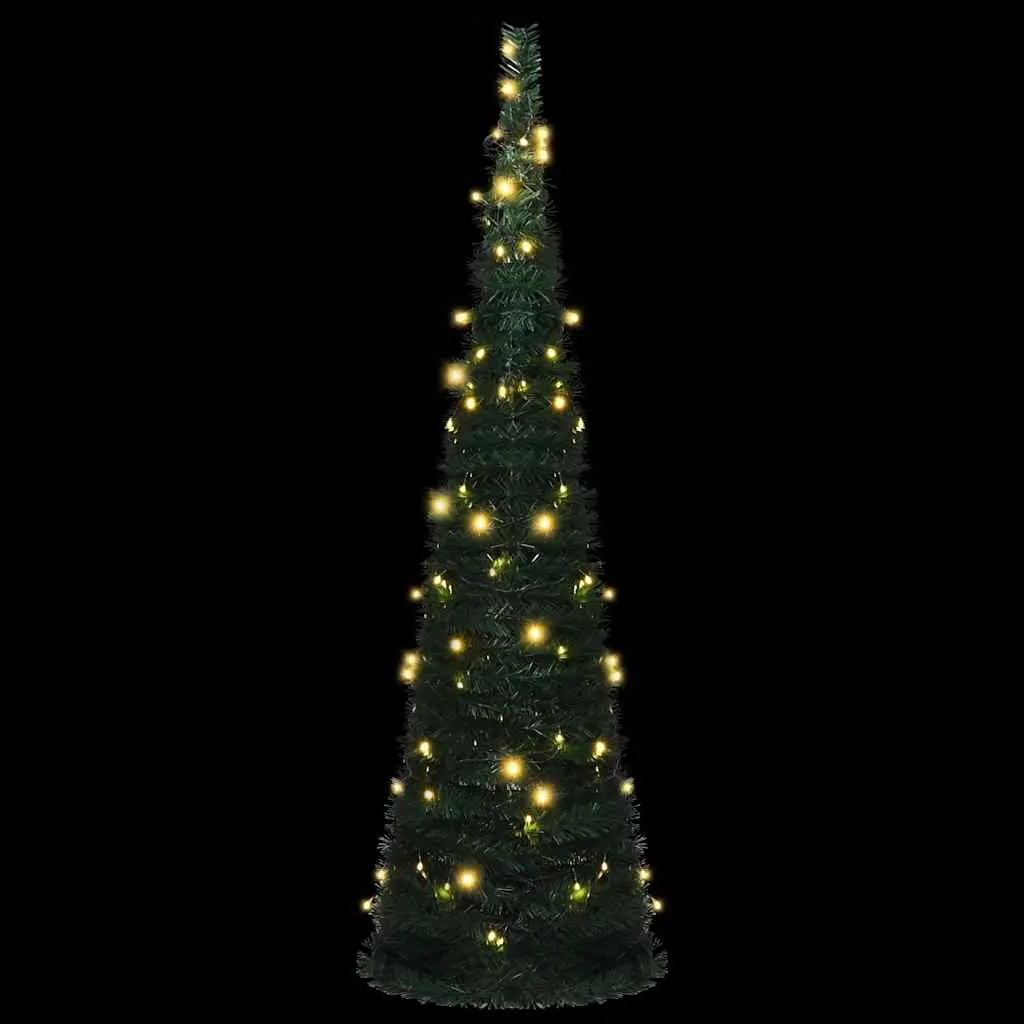 Pop-up String Artificial Christmas Tree Green 150cm Pre-lit LED Holiday Decor