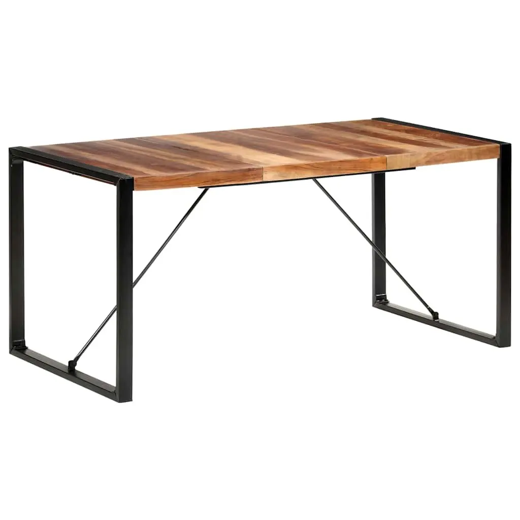 Dining Table Brown 160x80x75cm Industrial Solid Wood Acacia Rubberwood Steel