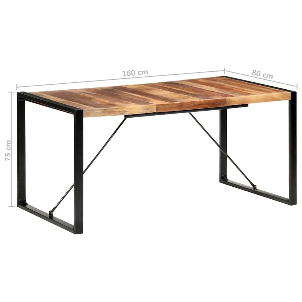 Dining Table Brown 160x80x75cm Industrial Solid Wood Acacia Rubberwood Steel