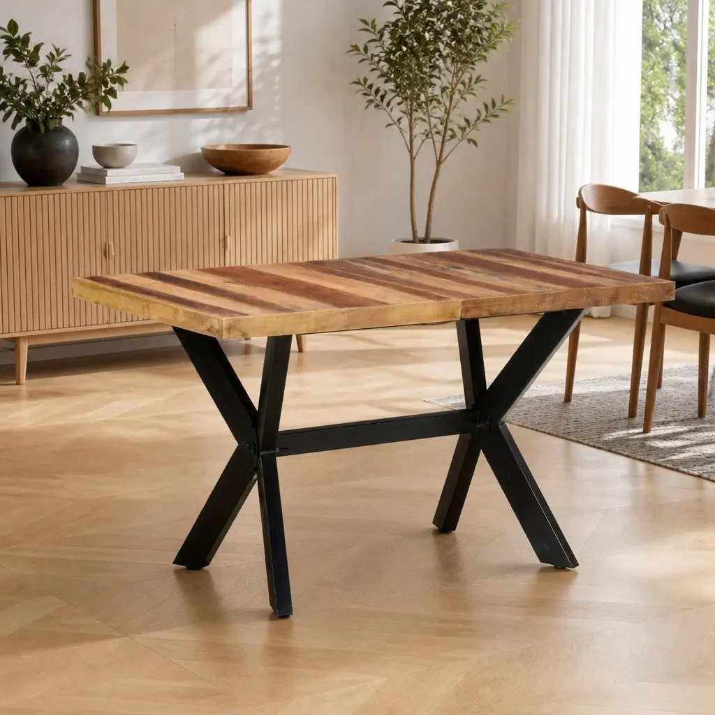 Solid Wood Dining Table Brown 140x70x75 cm Industrial Style Kitchen Furniture