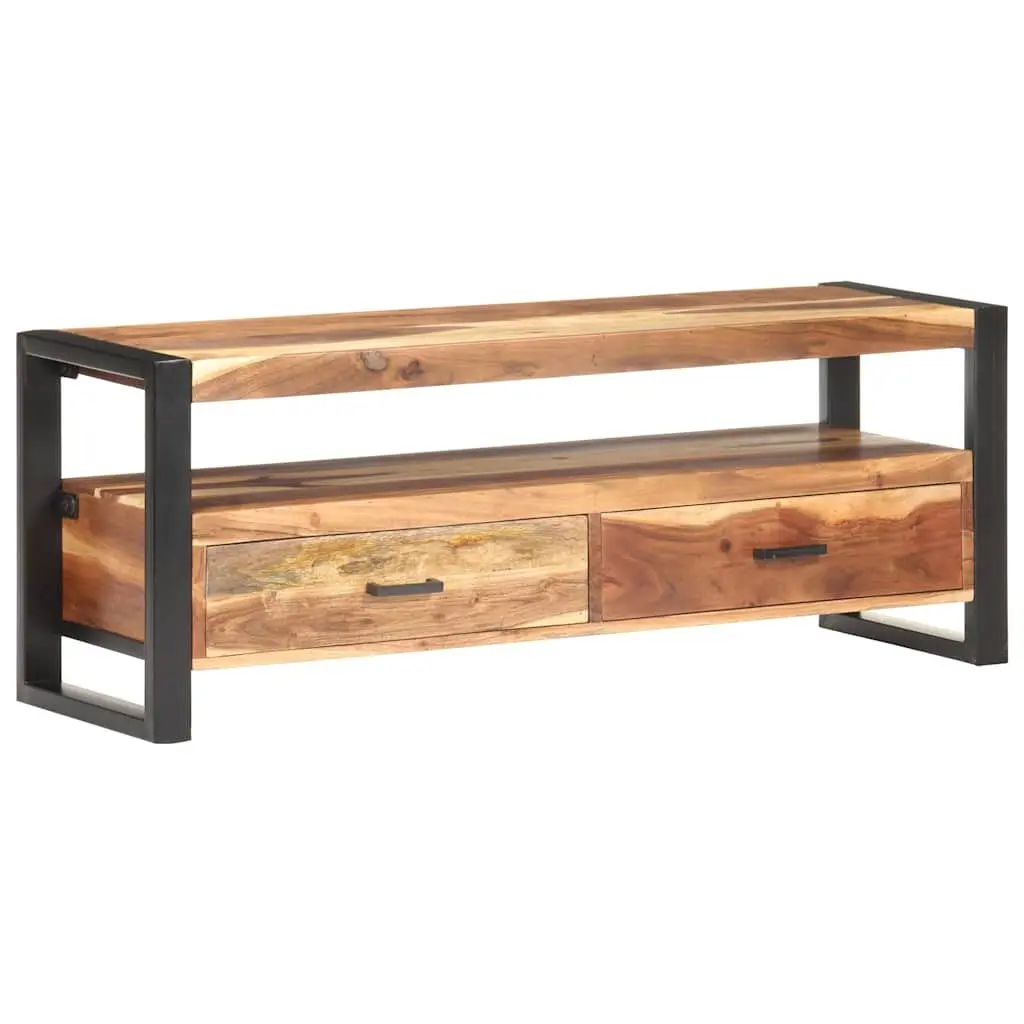 TV Cabinet Brown 120x35x45cm Solid Wood 2 Drawers Shelf Storage