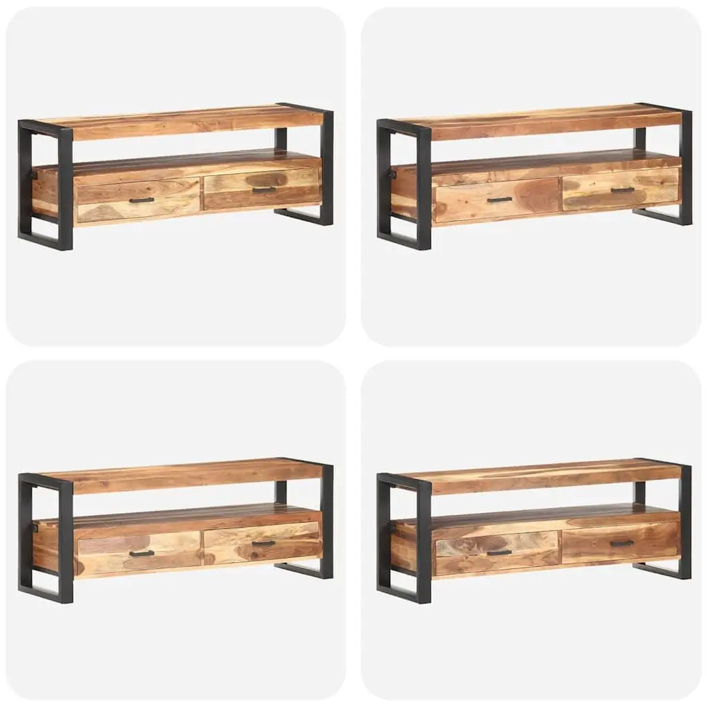 TV Cabinet Brown 120x35x45cm Solid Wood 2 Drawers Shelf Storage