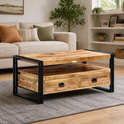 Coffee Table 100x55x45 cm with Drawers Shelf Storage Living Room Accent Table