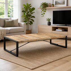 Industrial Coffee Table Crafted from Solid Mango Wood