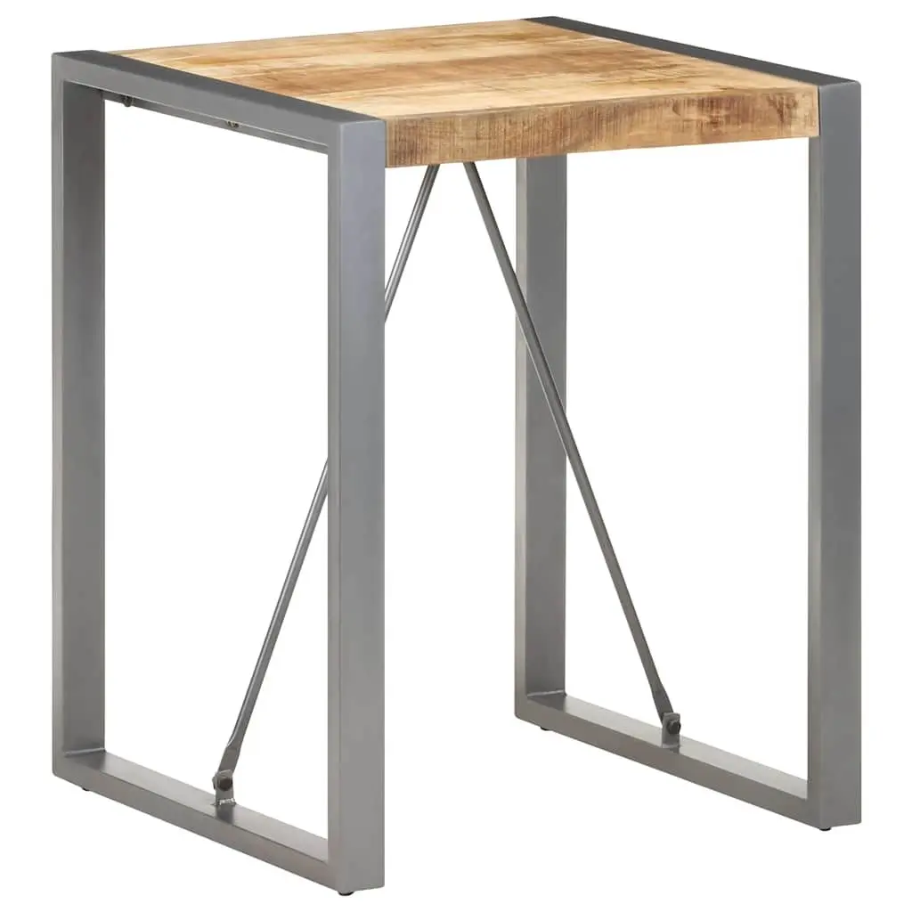 Dining Table Grey 60x60x75cm Solid Rough Mango Wood Steel Legs Industrial Style