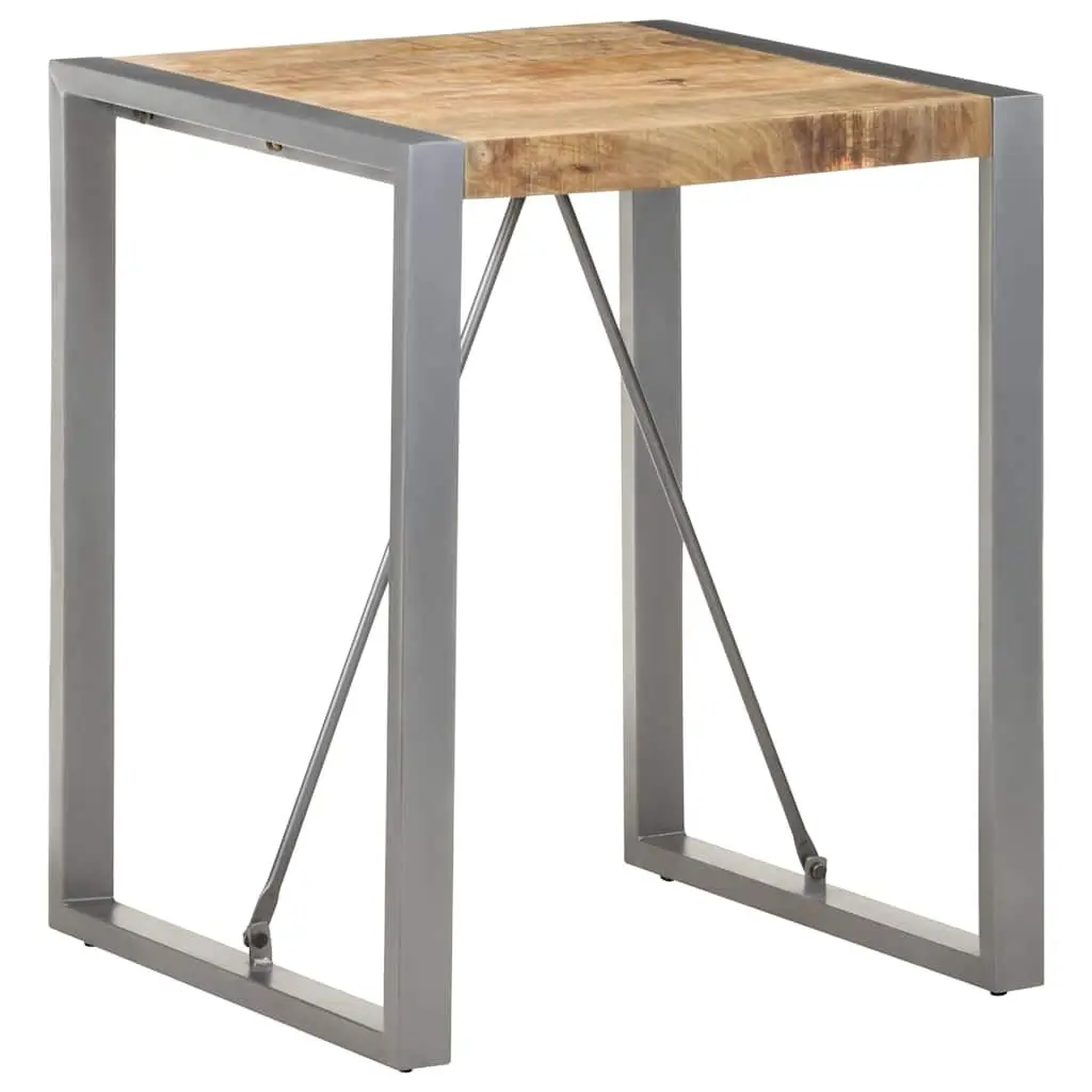 Dining Table Grey 60x60x75cm Solid Rough Mango Wood Steel Legs Industrial Style