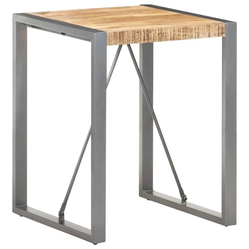 Dining Table Grey 60x60x75cm Solid Rough Mango Wood Steel Legs Industrial Style