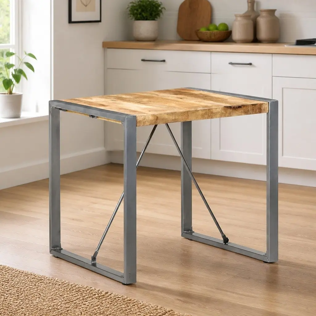 Dining Table Brown 80x80x75 cm Rough Mango Wood Industrial Style