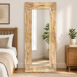 Solid Mango Wood Mirror 110x50 cm Brown Wall Mounted Home Decor Hand-Carved