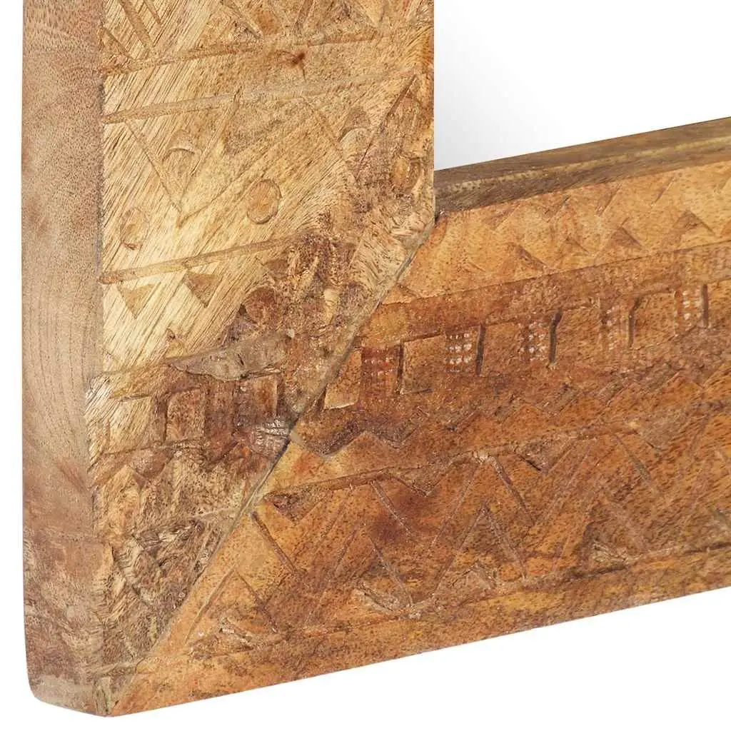 Hand-Carved Wooden Mirror Brown 110x50cm Solid Mango Wood Wall Decor